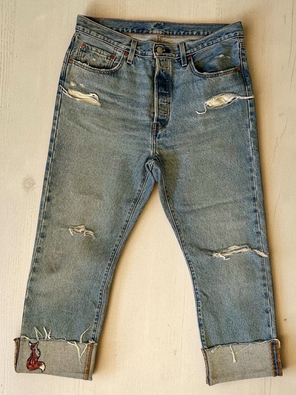Levi's 501 Woman’s Cropped Distressed Denim Jeans - Light Blue Size 32